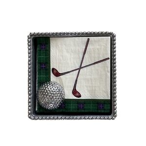 Mariposa Silver Beaded Napkin Box with Golf Ball Weight and Napkins